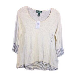 Lauren Active Ralph Lauren LRL Womens Top XS Striped Cream Navy Long Sleeve New
